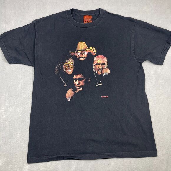 WWF Super Stars Graphic T-Shirt Mens Large Black Death Row Portriat Forest Lab - Picture 1 of 7